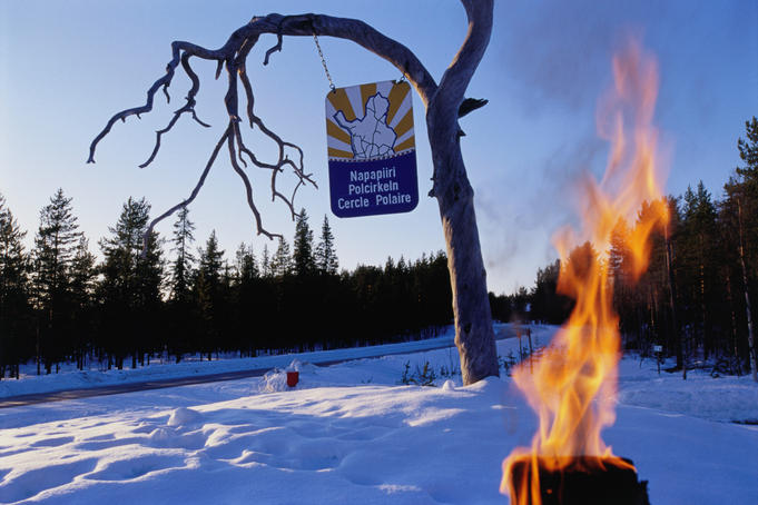 Fire and snow mark the gateway to the Arctic circle in Kuusamo.
