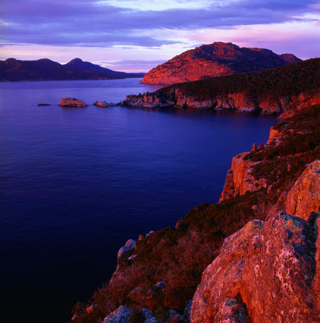 Wonderful sunset over coastal Freycinet National Park in Tasmania.