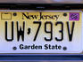 Close-up of New Jersey numberplate.