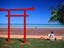 Traditional Japanese Torii gate on the town beach in Broome.