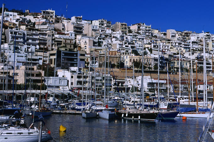 The view from the terraced Istiopolikos Restaurant in the port of Piraeus.