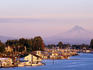 Harbor on the Columbia River with Mt Hood in distance.
