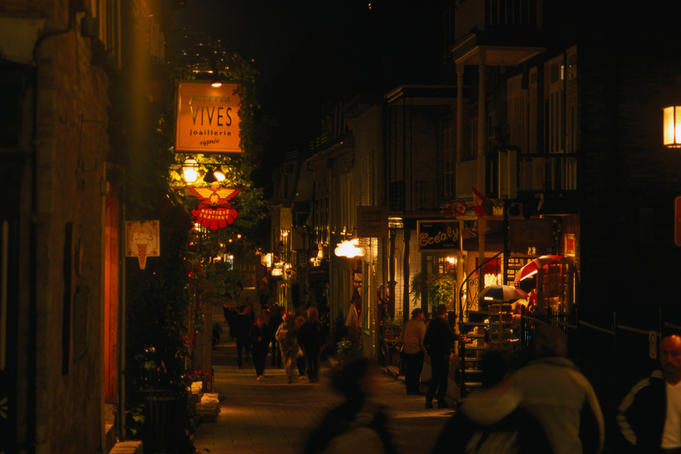 Night street scene in old city.
