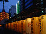 Paper lanterns light a wagon on the night before Gion Matsuri in Kyoto.