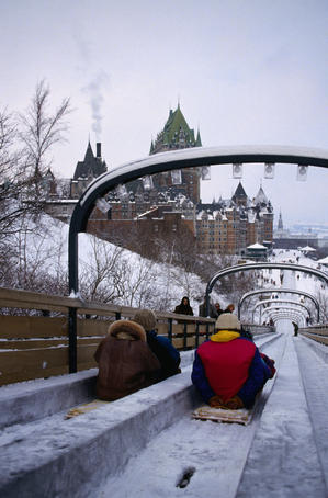 The toboggan slide near the historic landmark Frontenac Hotel in Quebec City.