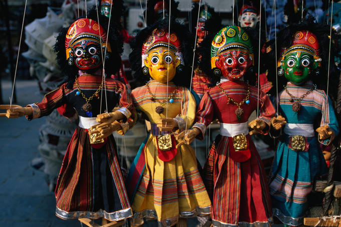 Nepali puppets for sale near Mahendrashwar temple.