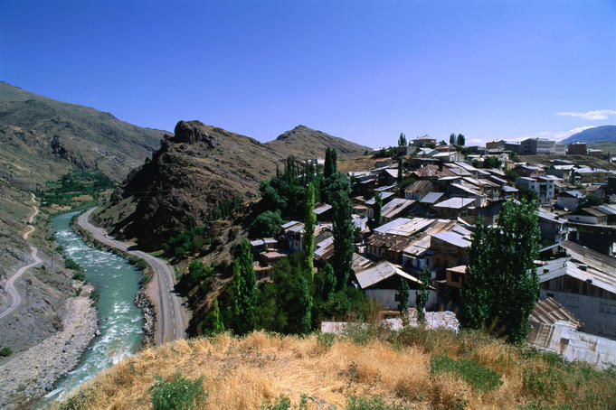 The small town of Ispir sits on a ridge above the Coruh River, popular for white water rafting.