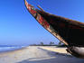 Traditional long-boat on Benaulim beach in Goa.