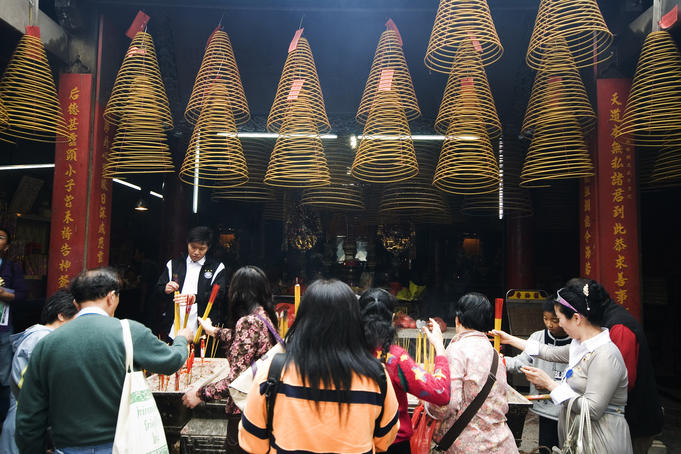 Worshippers outside A-Ma Temple.